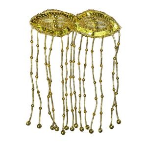 Gold Sequin‎ Applique Pair Beaded Fringe Embellishment Costume Design
